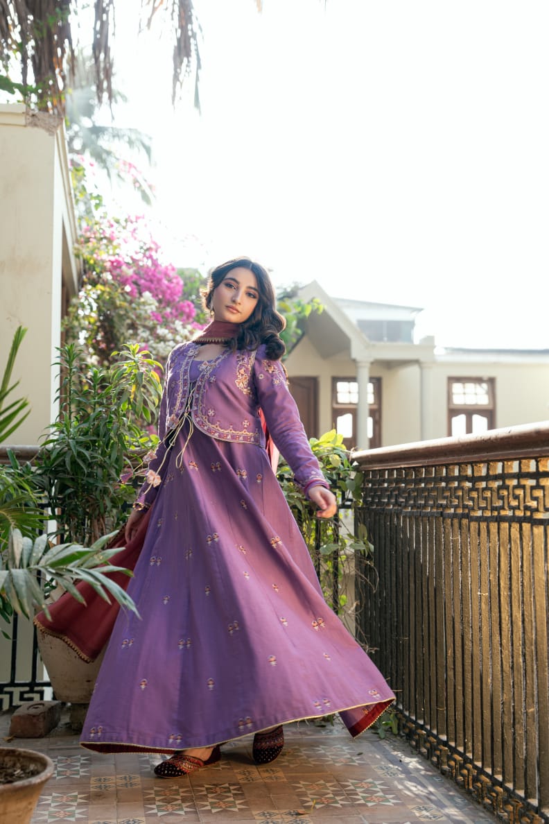 Omal by Komal - Parizah Khaddar Suit For Women - Lavender - 3 Piece