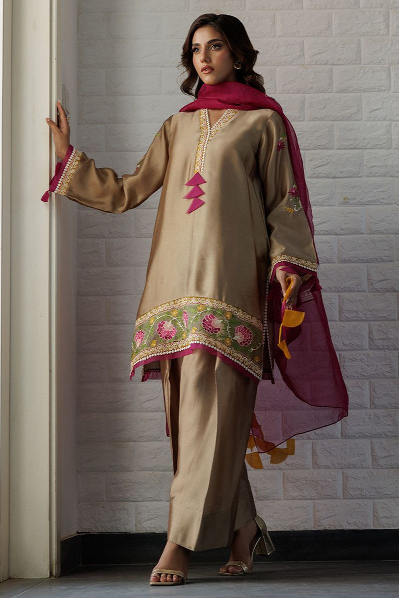 Deepak Perwani - Sophia - Sheesha Silk - Neutral Shade - 3 Piece