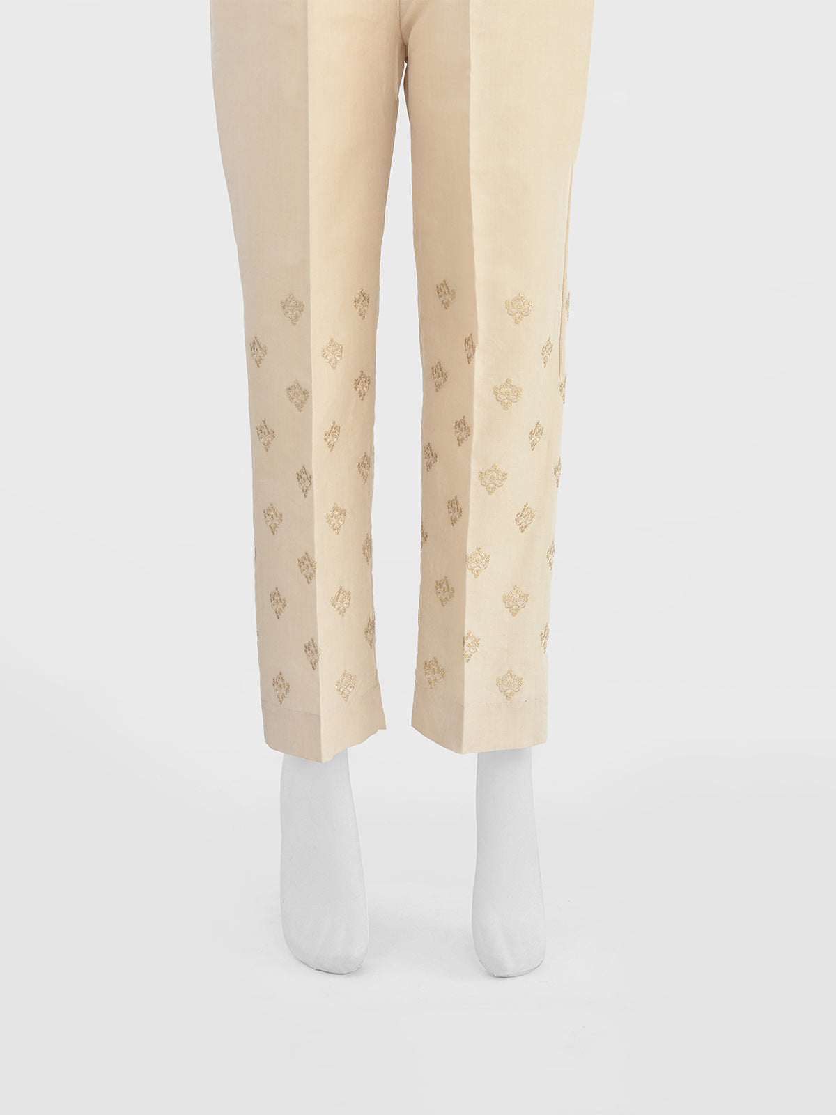 Oaks - Women Beige Cotton Silk Embroidered Trouser  - 1 Piece