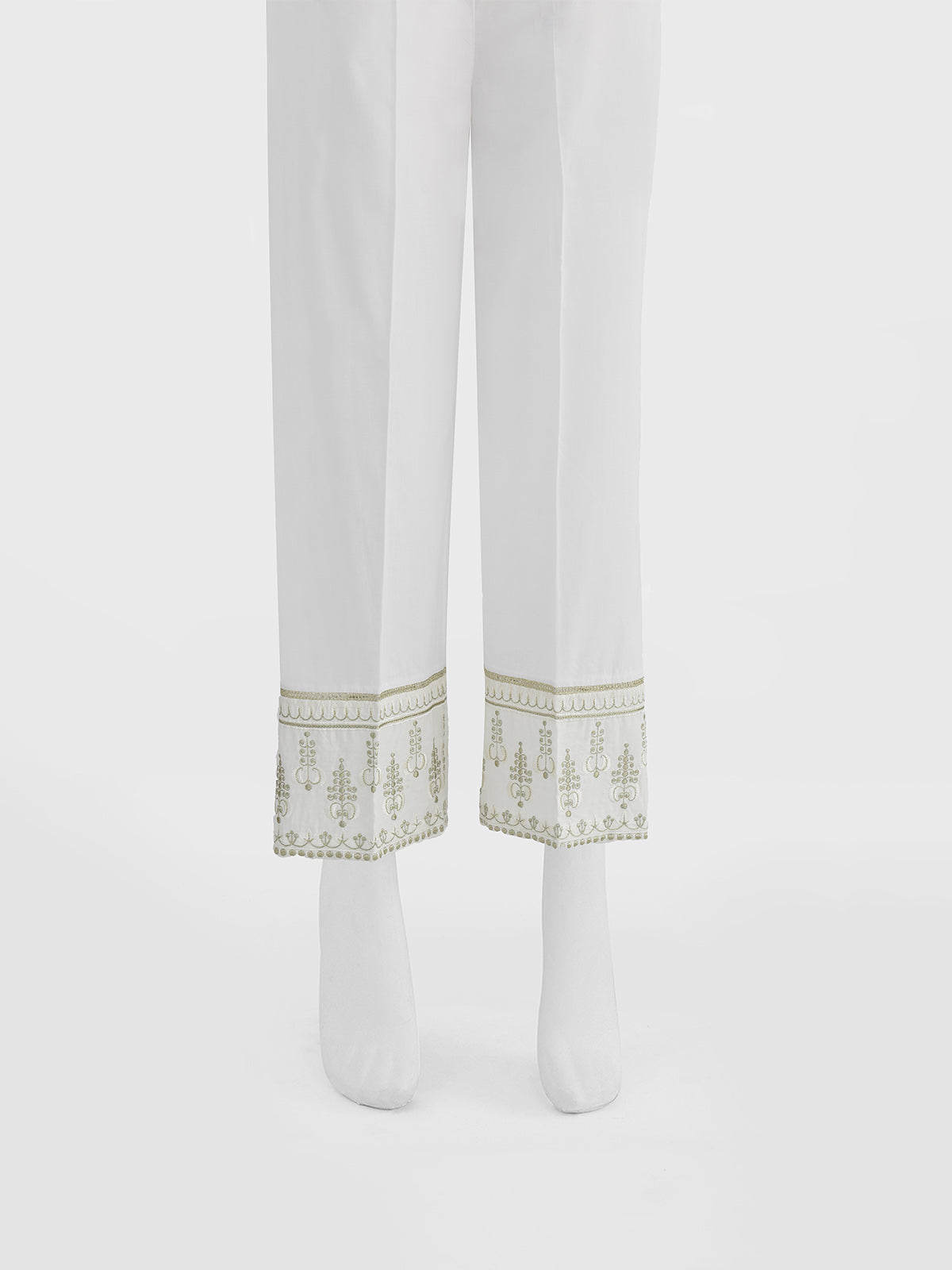 Oaks - Women White Cambric Embroidered Trouser  - 1 Piece