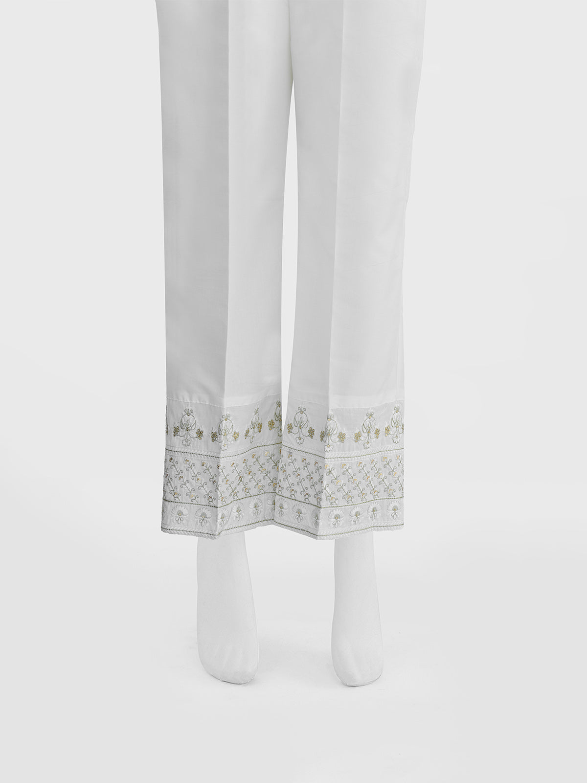 Oaks - Women White Cotton Silk Embroidered Trouser  - 1 Piece