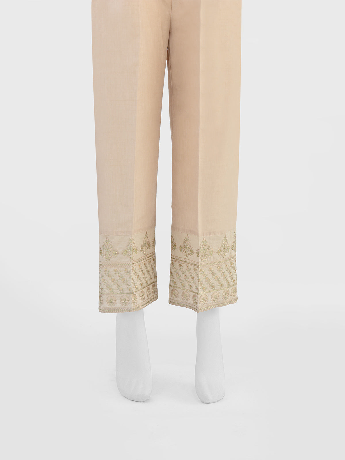 Oaks - Women Beige Cotton Silk Embroidered Trouser  - 1 Piece