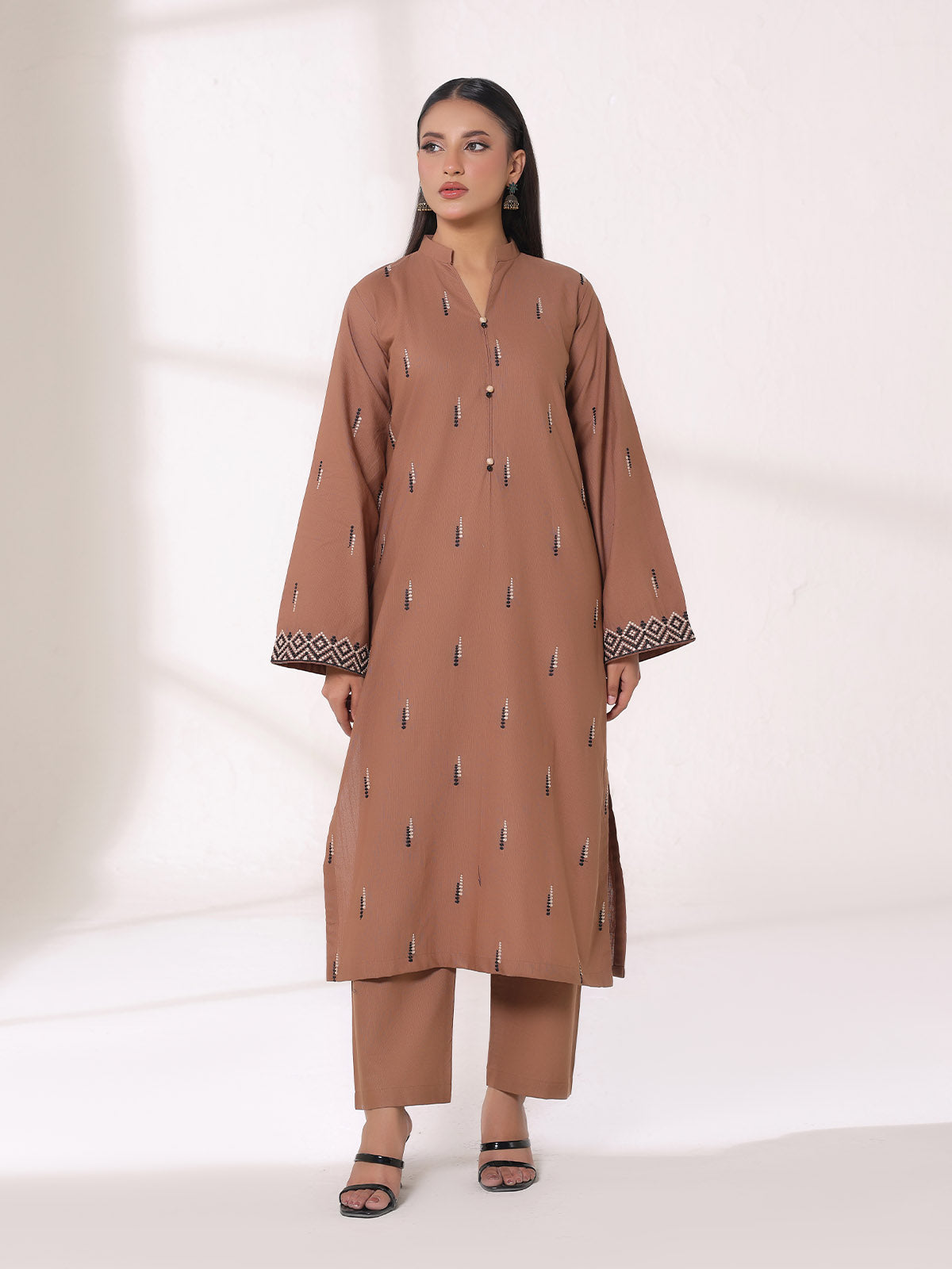 Oaks - Embroidered Khaddar Beige Pret Suit For Women - 2 Piece