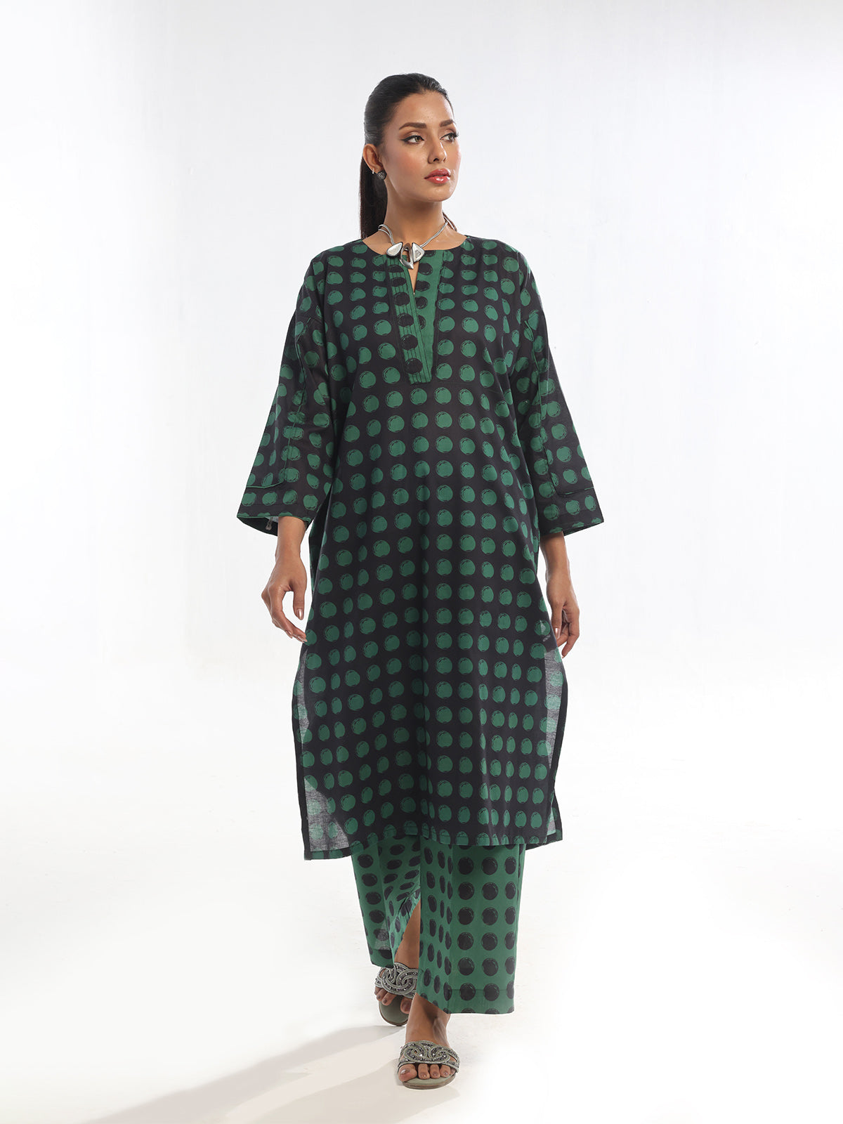 Oaks - Printed Pret & Unstitched Shirt Trouser Swiss Lawn Green - 2 Piece