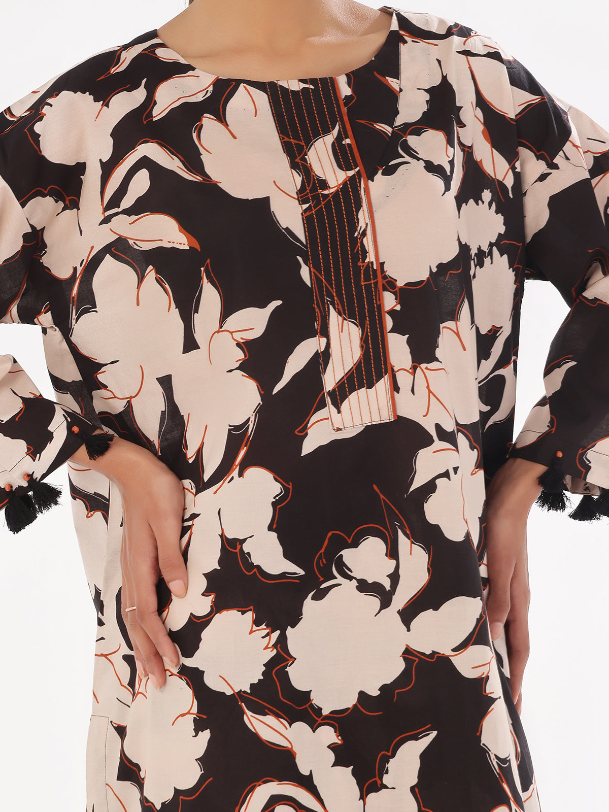 Oaks - Printed Unstitched Swiss Lawn Black - OL2PT-6283-A - 2 Piece - Unstitch