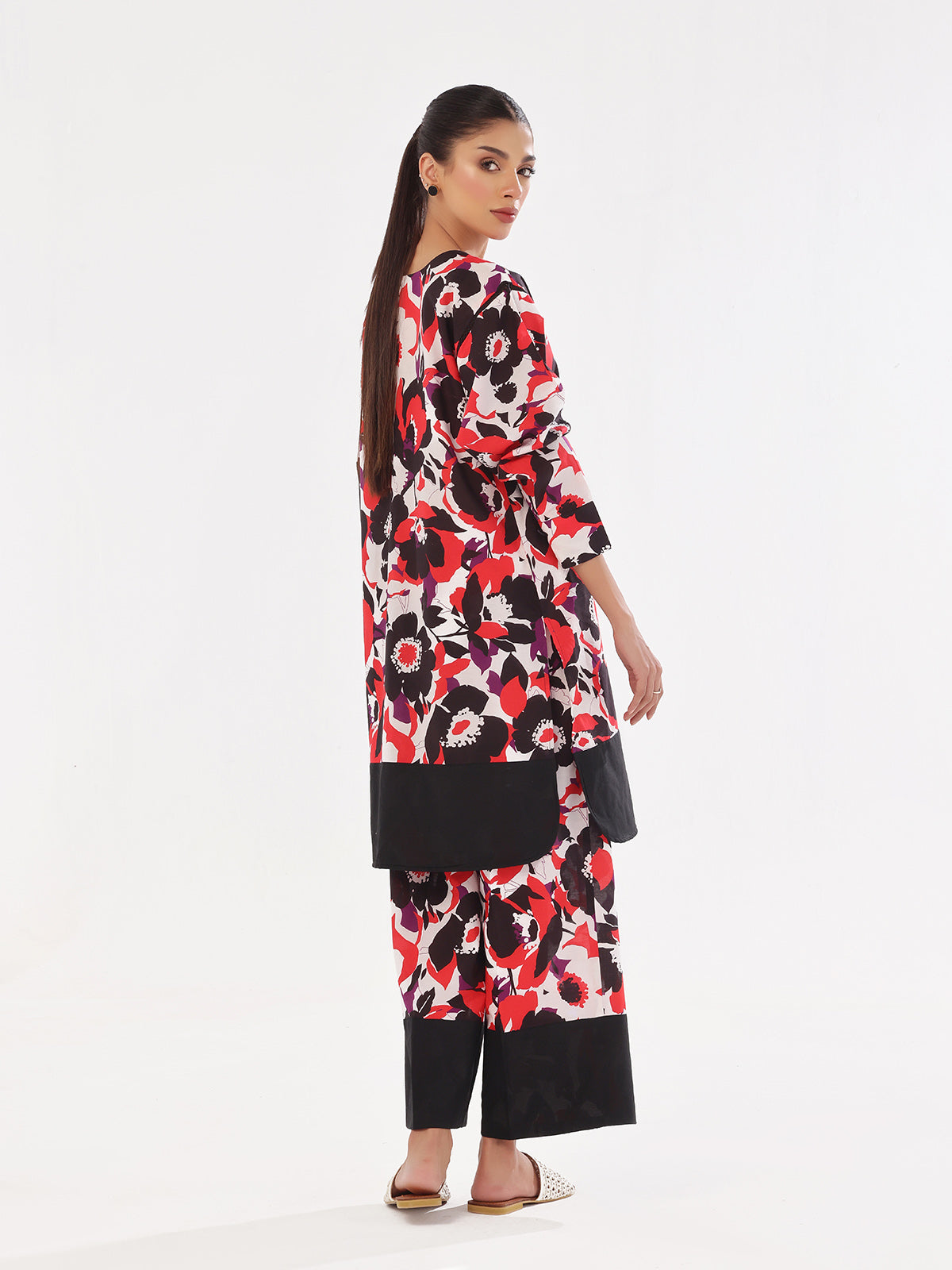 Oaks - Printed Unstitched Swiss Lawn Black & Red - OL2PT-6309-A - 2 Piece - Unstitch