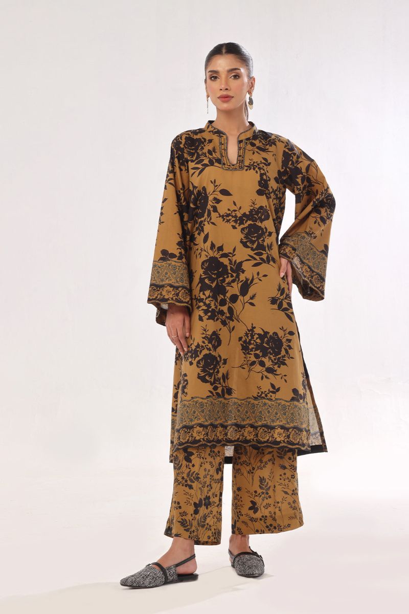 Oaks - Printed Unstitched Swiss Lawn Mustard - OL2PT-6314-A - 2 Piece - Unstitch
