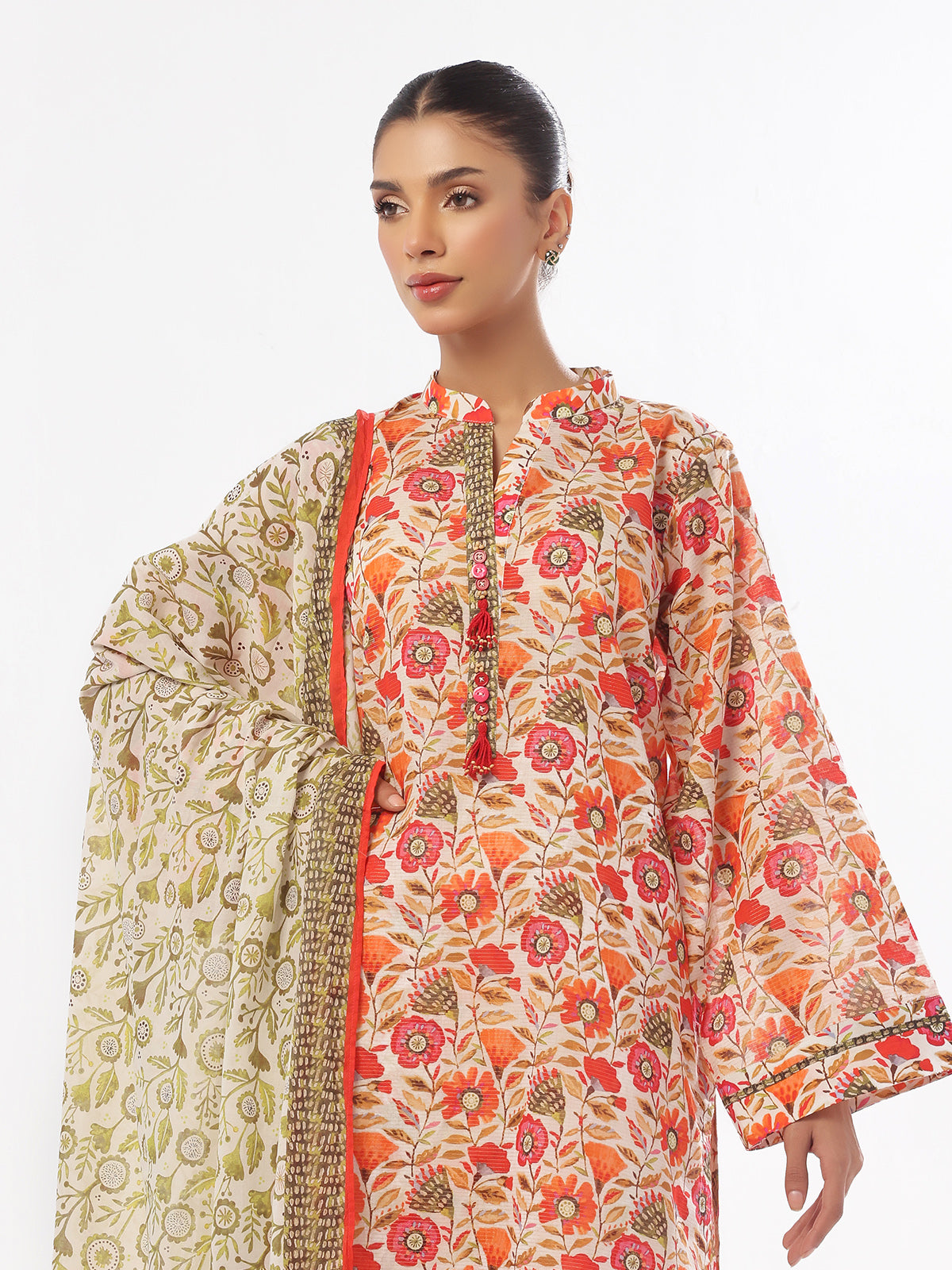 Oaks - Printed Unstitched Masoori Lawn Green - OL3P-6296-B - 3 Piece - Unstitch