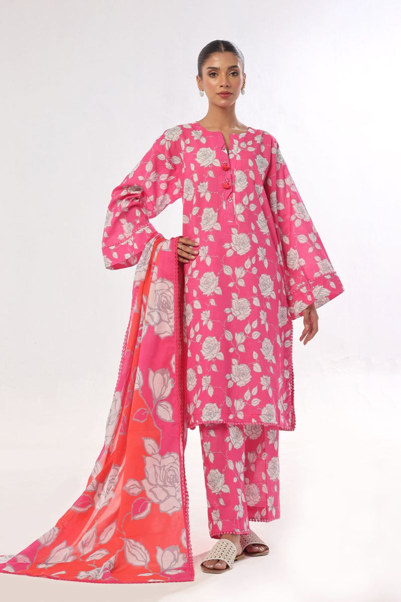 Oaks - Printed Unstitched Swiss Lawn Pink - OL3P-6305-A - 3 Piece - Unstitch