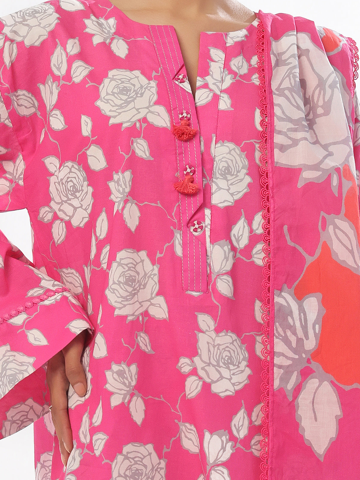 Oaks - Printed Unstitched Swiss Lawn Pink - OL3P-6305-A - 3 Piece - Unstitch