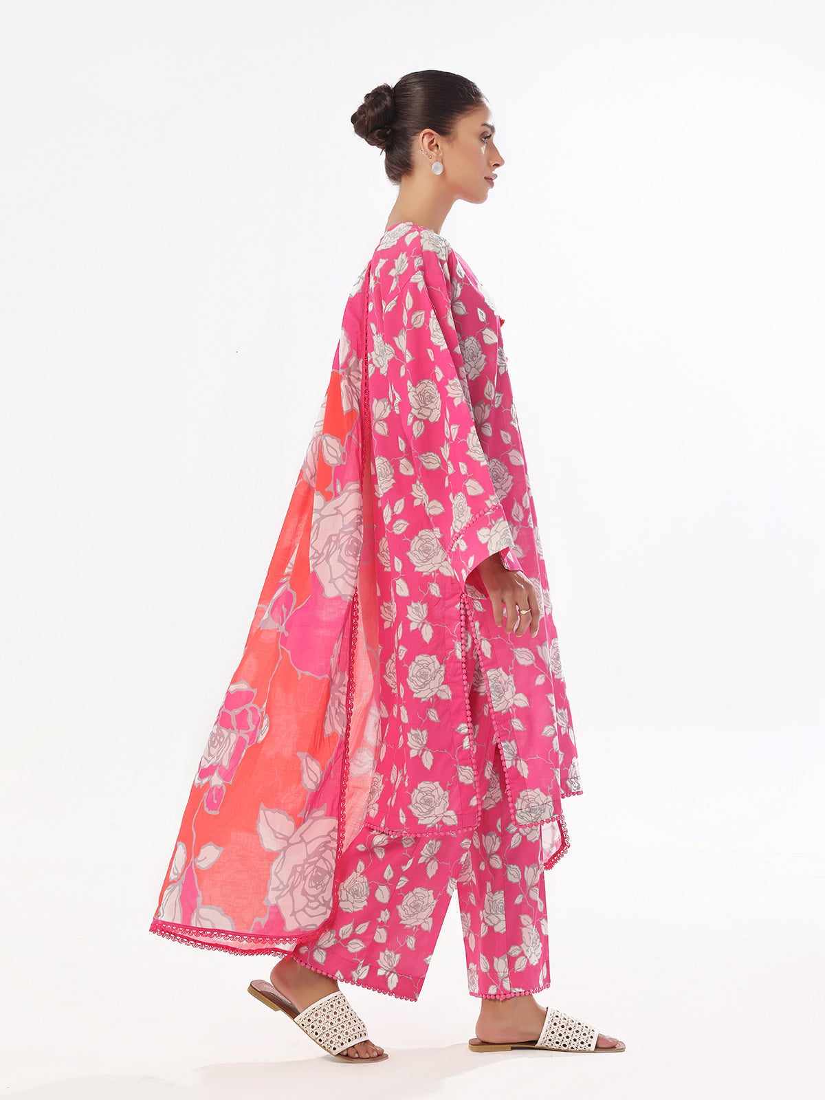 Oaks - Printed Unstitched Swiss Lawn Pink - OL3P-6305-A - 3 Piece - Unstitch