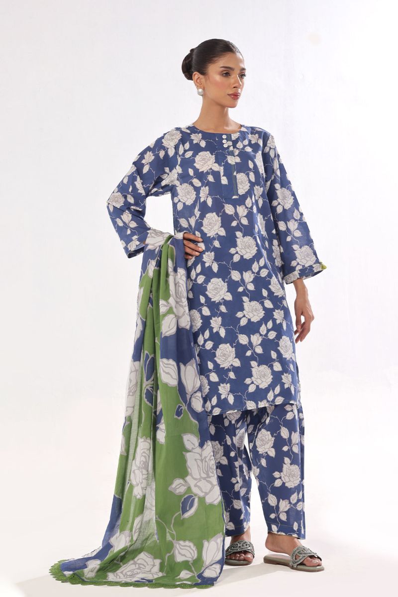 Oaks - Printed Unstitched Swiss Lawn Blue - OL3P-6305-B - 3 Piece - Unstitch