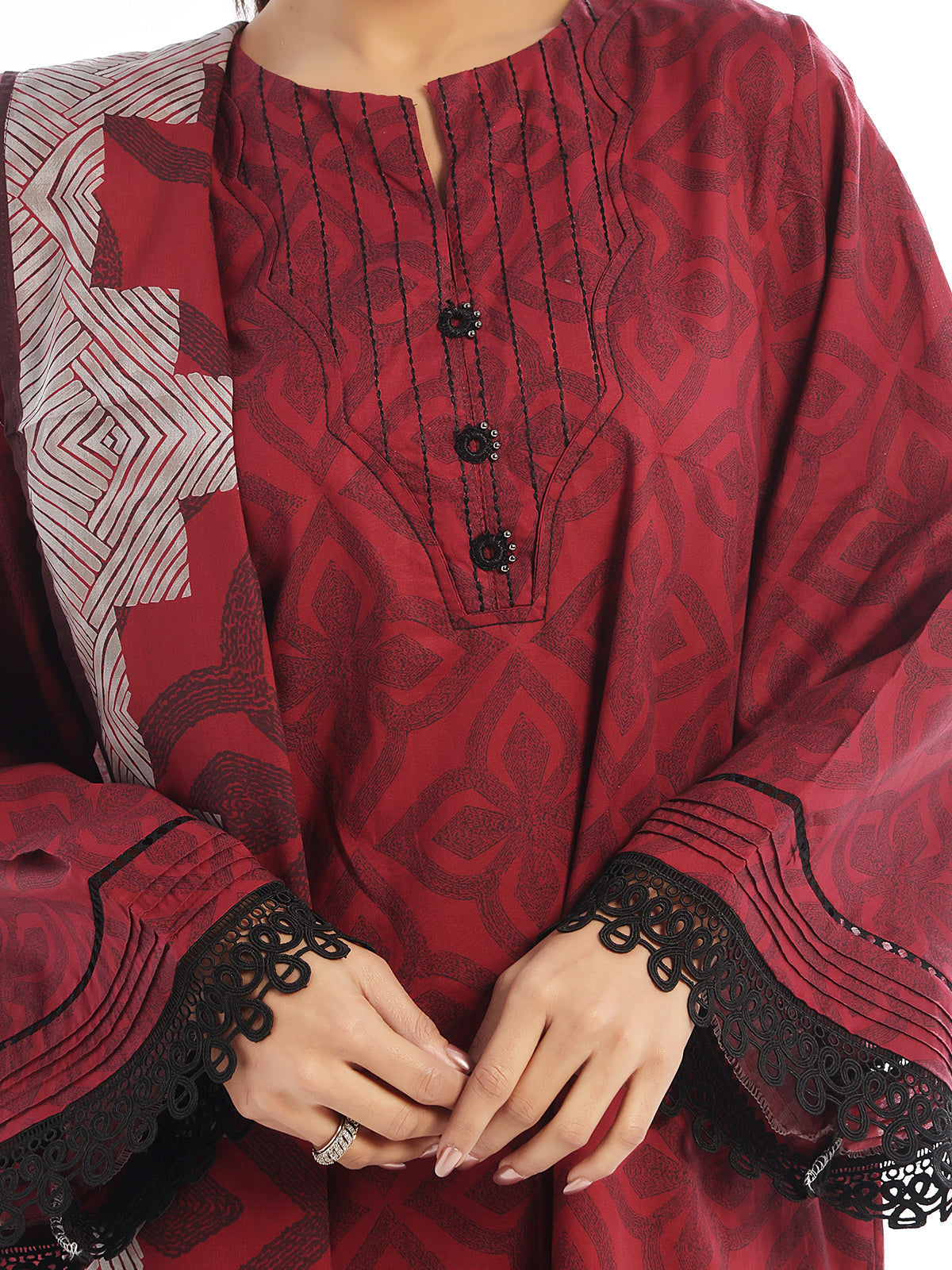 Oaks - Printed Unstitched Lawn Rust - OL3P-6323-A - 3 Piece - Unstitch