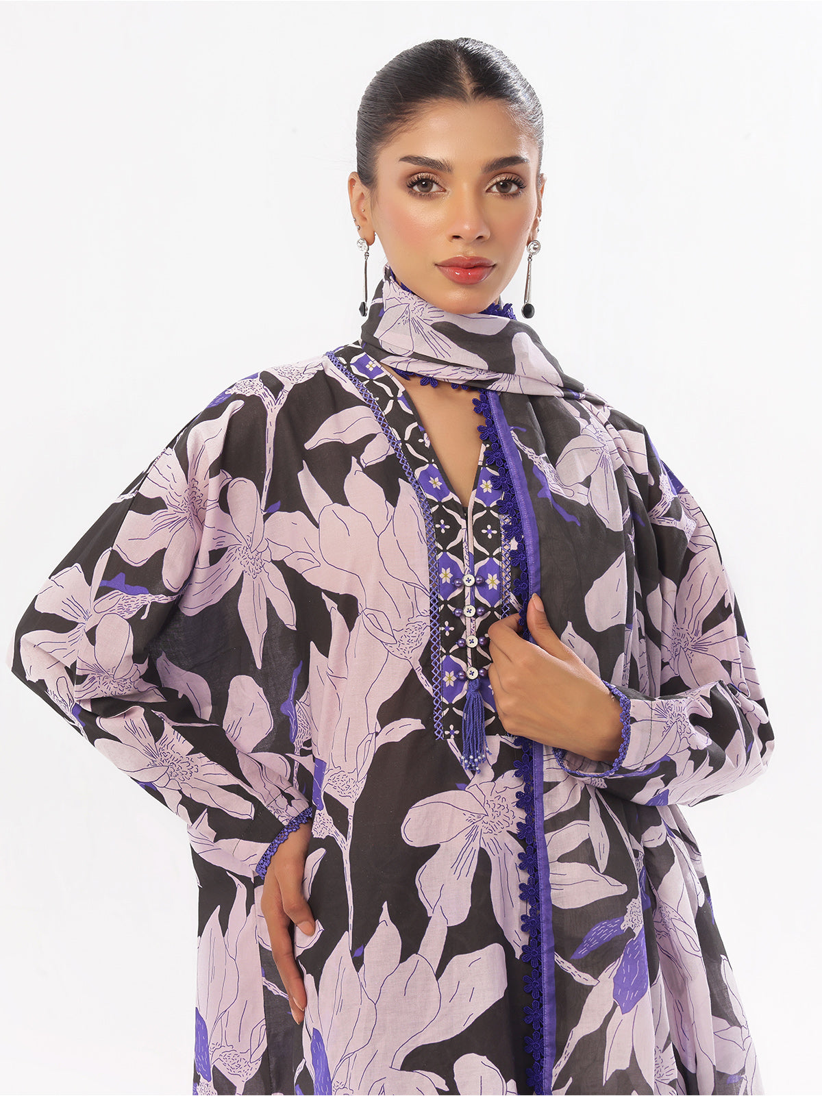 Oaks - Printed Unstitched Swiss Lawn Black & Blue - OL3P-6342-A - 3 Piece - Unstitch