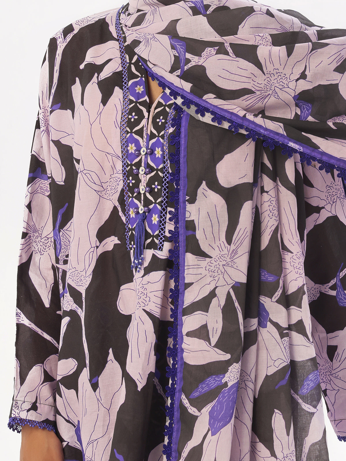 Oaks - Printed Unstitched Swiss Lawn Black & Blue - OL3P-6342-A - 3 Piece - Unstitch