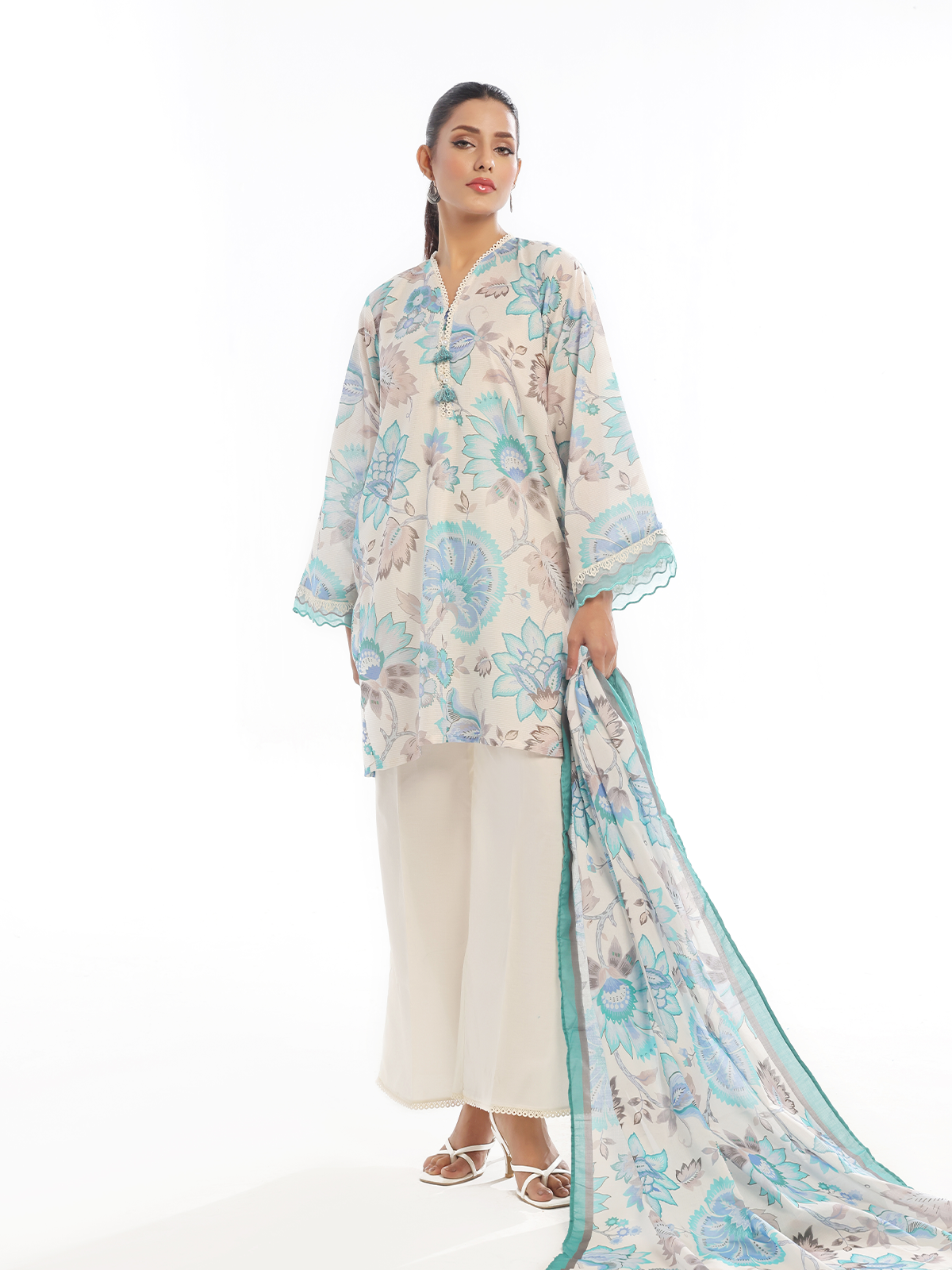 Oaks - Printed Unstitched Masoori Lawn Blue  - 3 Piece