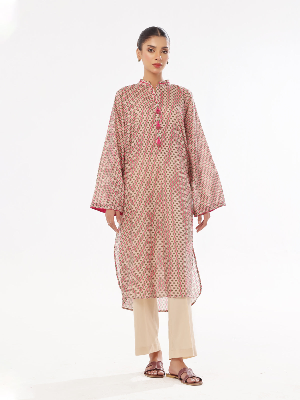 Oaks - Printed Pret & Unstitched Kurti Masoori Lawn Green - 1 Piece