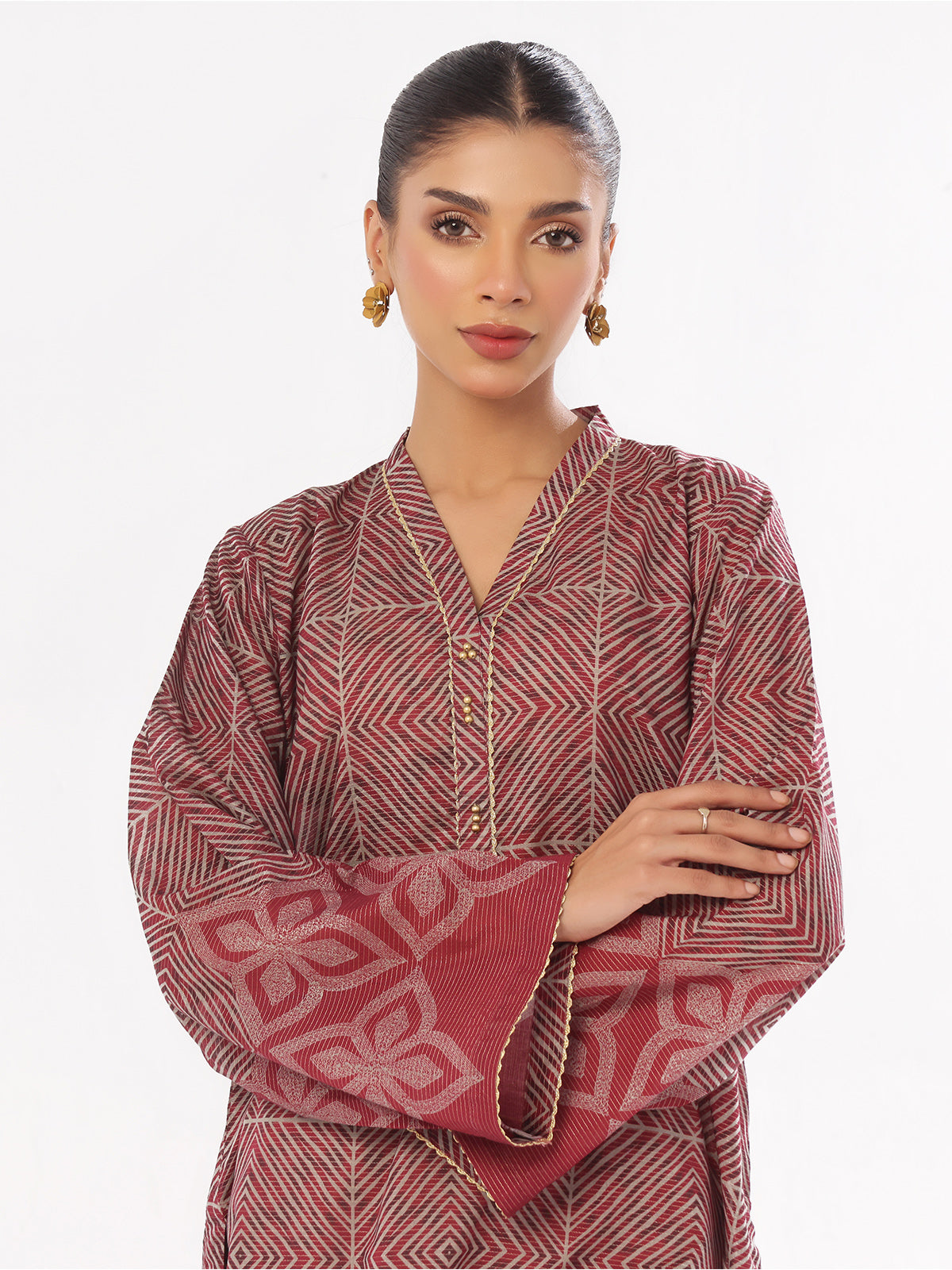 Oaks - Printed Unstitched Masoori Lawn Maroon - OLK-6323-A - 1 Piece - Unstitch
