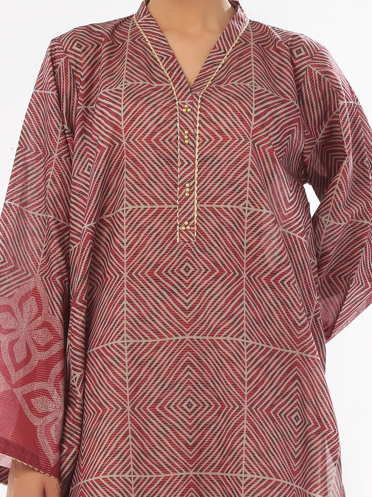 Oaks - Printed Unstitched Masoori Lawn Maroon - OLK-6323-A - 1 Piece - Unstitch
