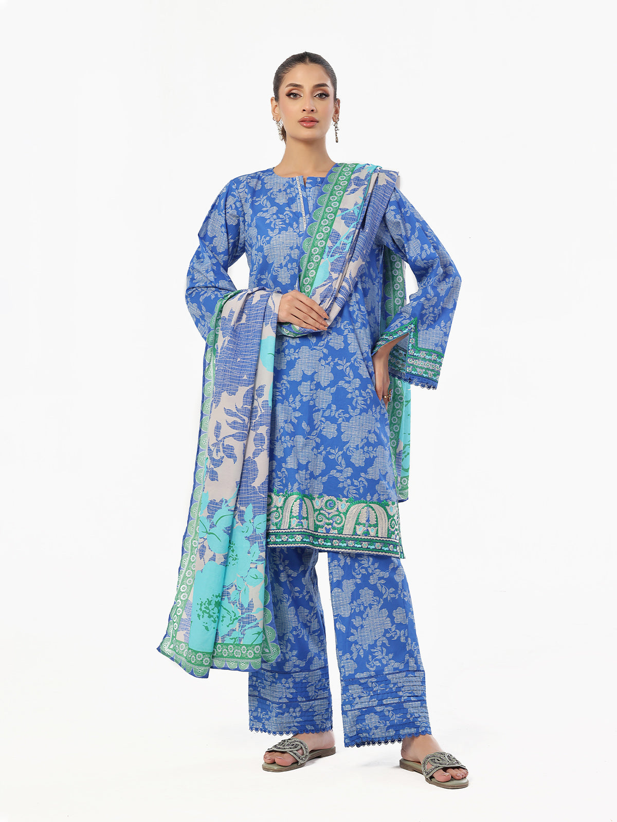 Oaks - Embroidered Pret & Unstitched Suit Lawn Blue - 3 Piece