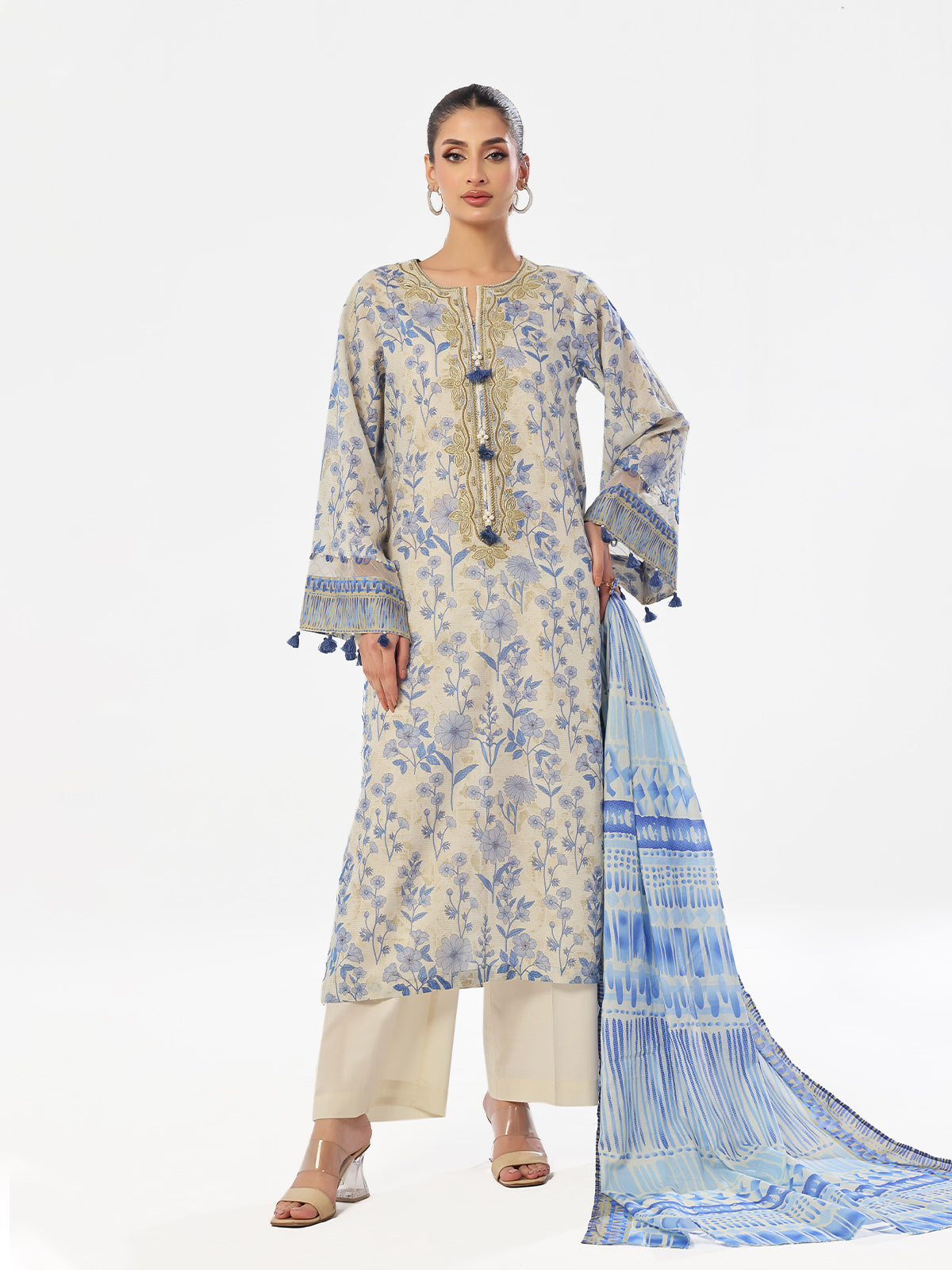 Oaks - Embroidered Pret & Unstitched Suit Masoori Lawn Blue - 3 Piece