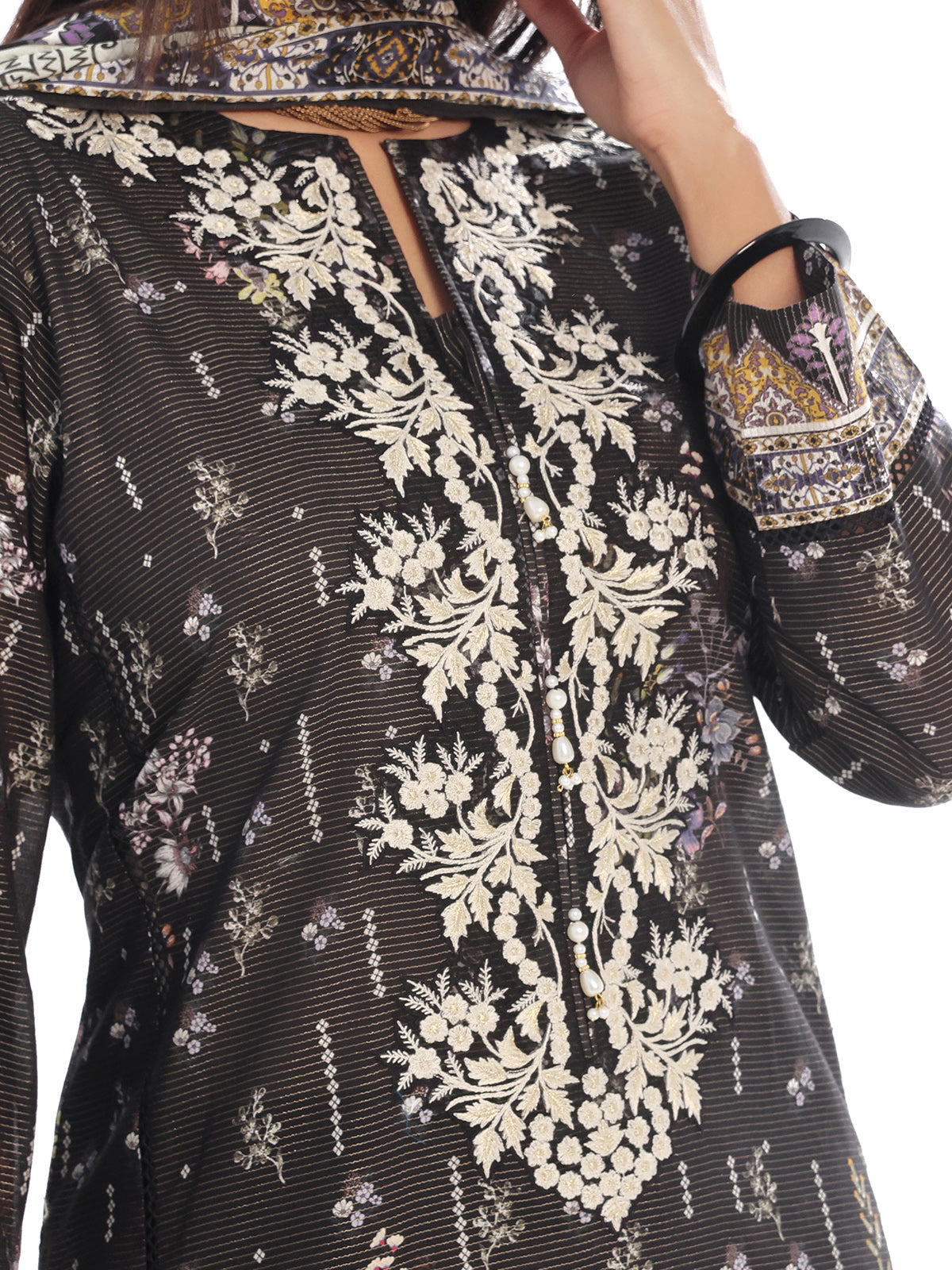 Oaks - Embroidered Pret & Unstitched Suit Masoori Lawn Black - 3 Piece