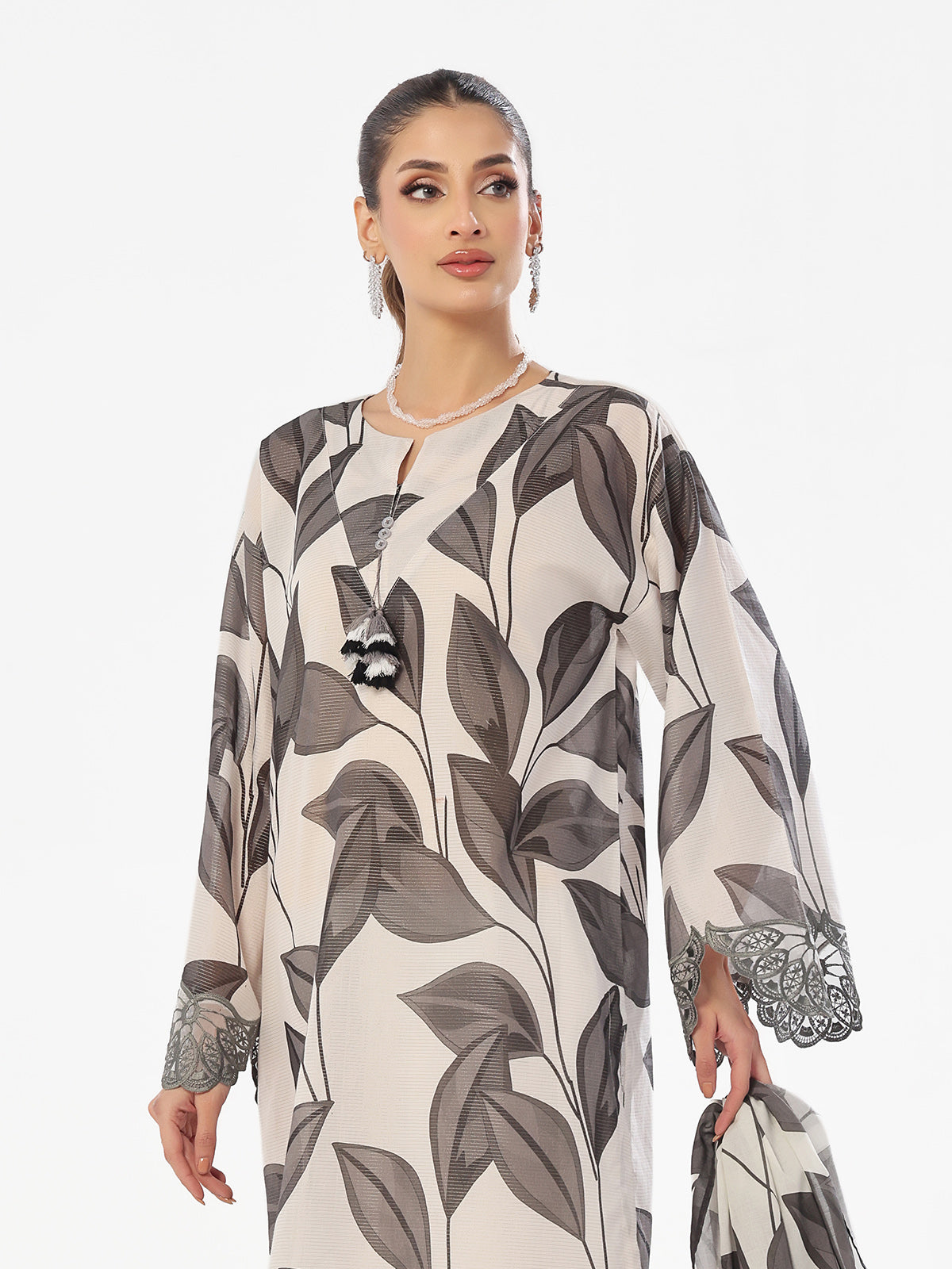 Oaks - Embroidered Pret & Unstitched Suit Masoori Lawn Black & Grey - 3 Piece
