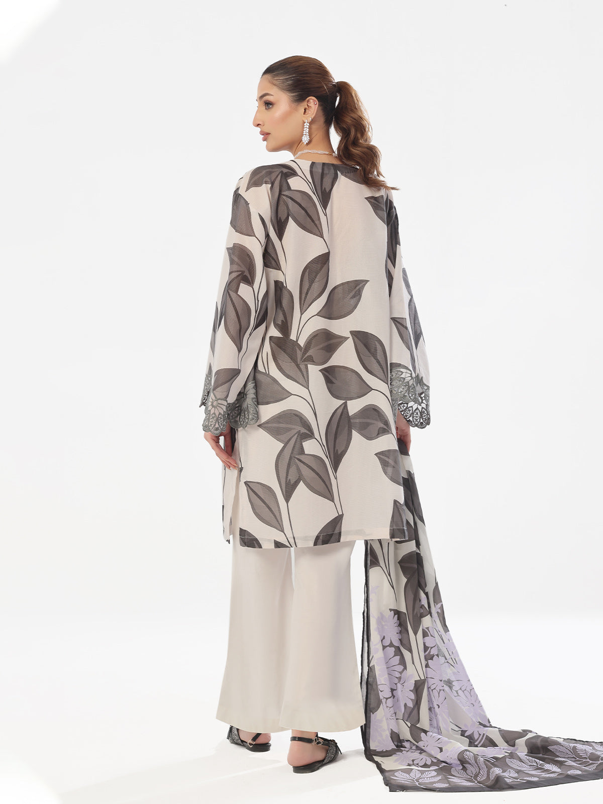 Oaks - Embroidered Pret & Unstitched Suit Masoori Lawn Black & Grey - 3 Piece