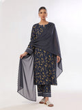 Oaks Printed Lawn Unstitched Navy Blue 3 Piece