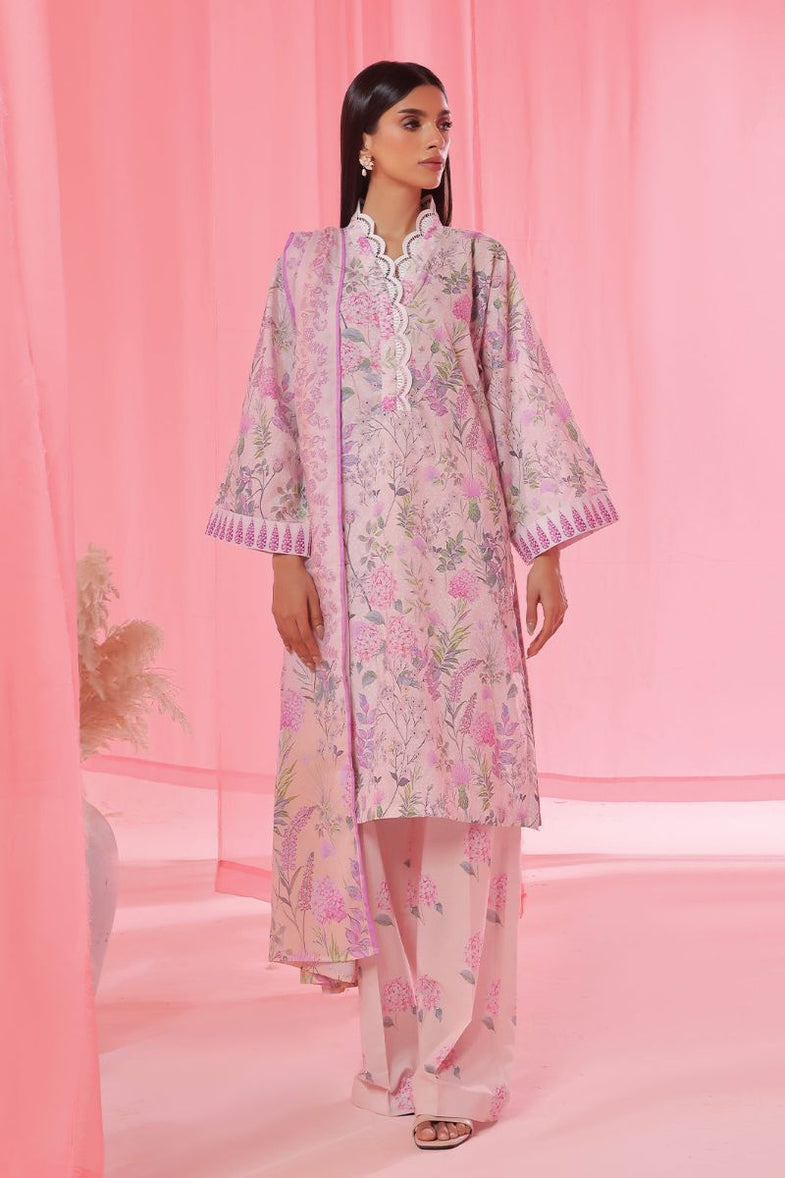 Oaks - Printed Pret & Unstitched Suit Lawn Peach - 3 Piece