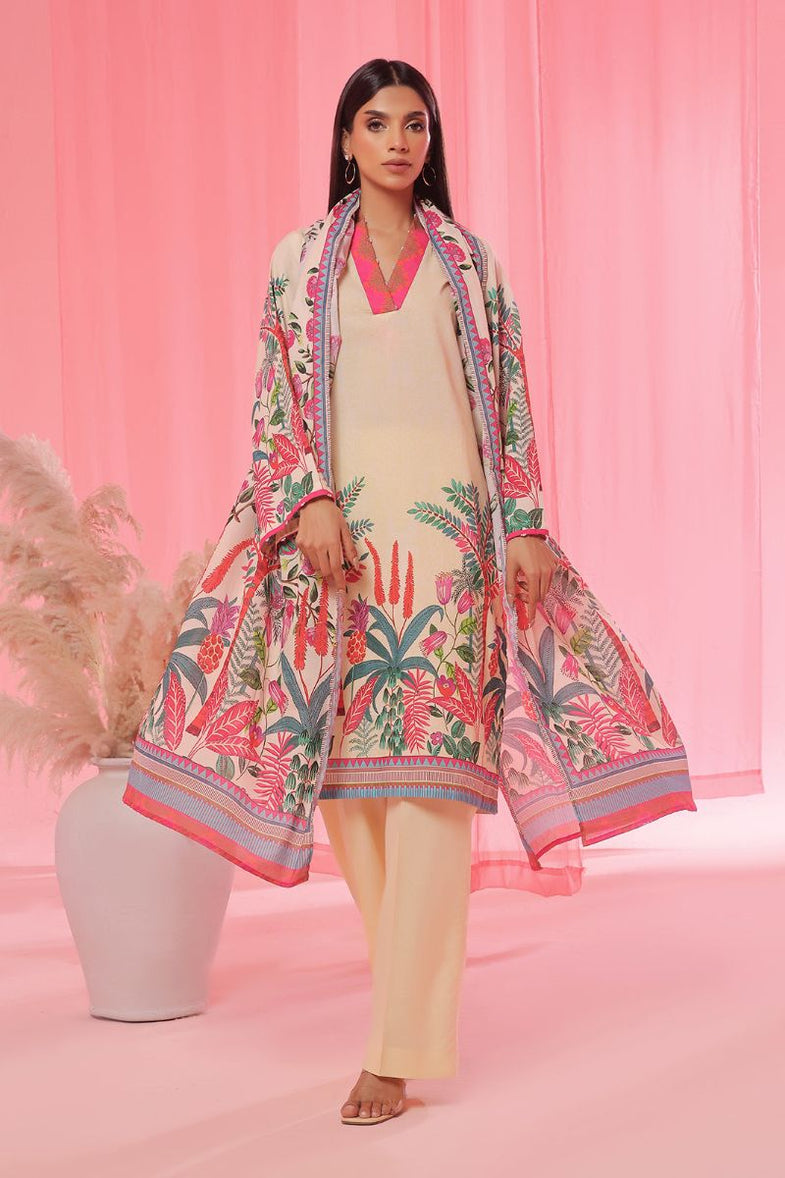 Oaks - Printed Pret & Unstitched Suit Lawn Beige - 3 Piece