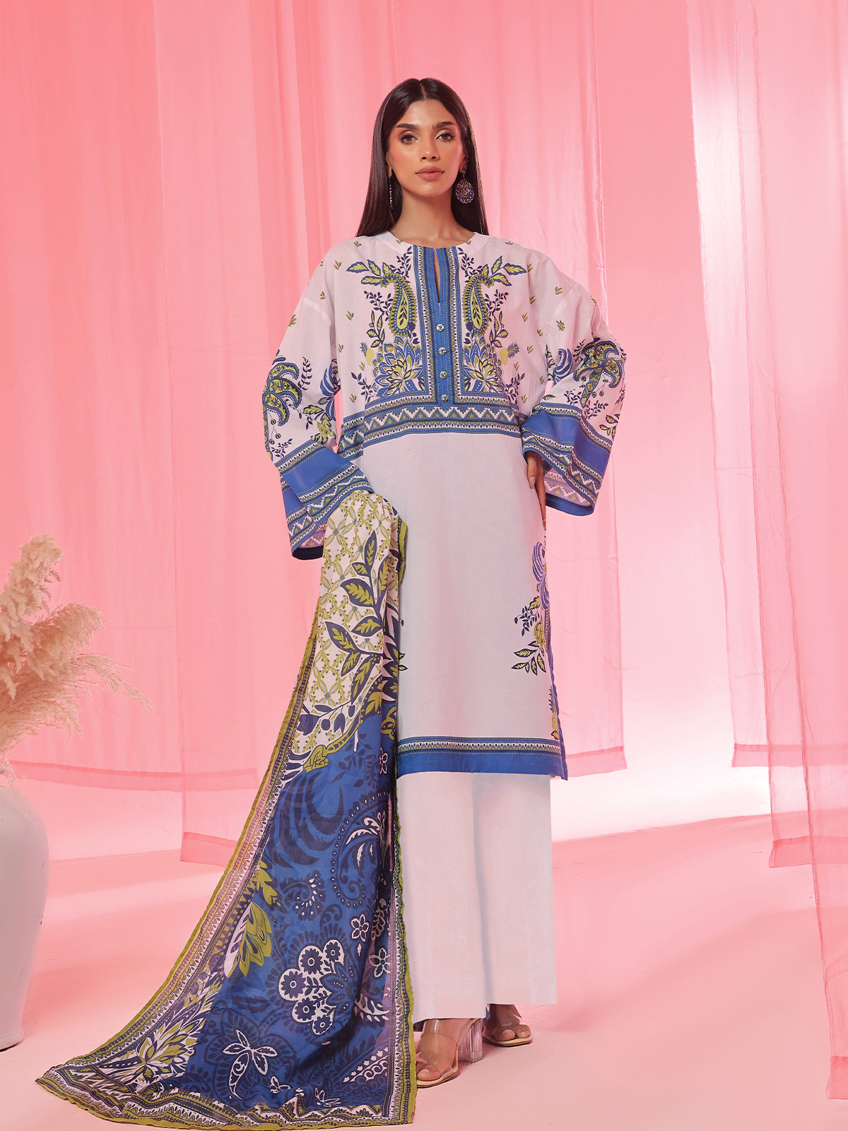 Oaks - Printed Pret & Unstitched Suit Lawn Blue - 3 Piece