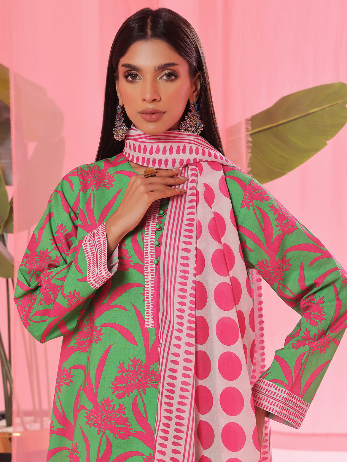Oaks - Printed Pret & Unstitched Suit Lawn Green - 3 Piece