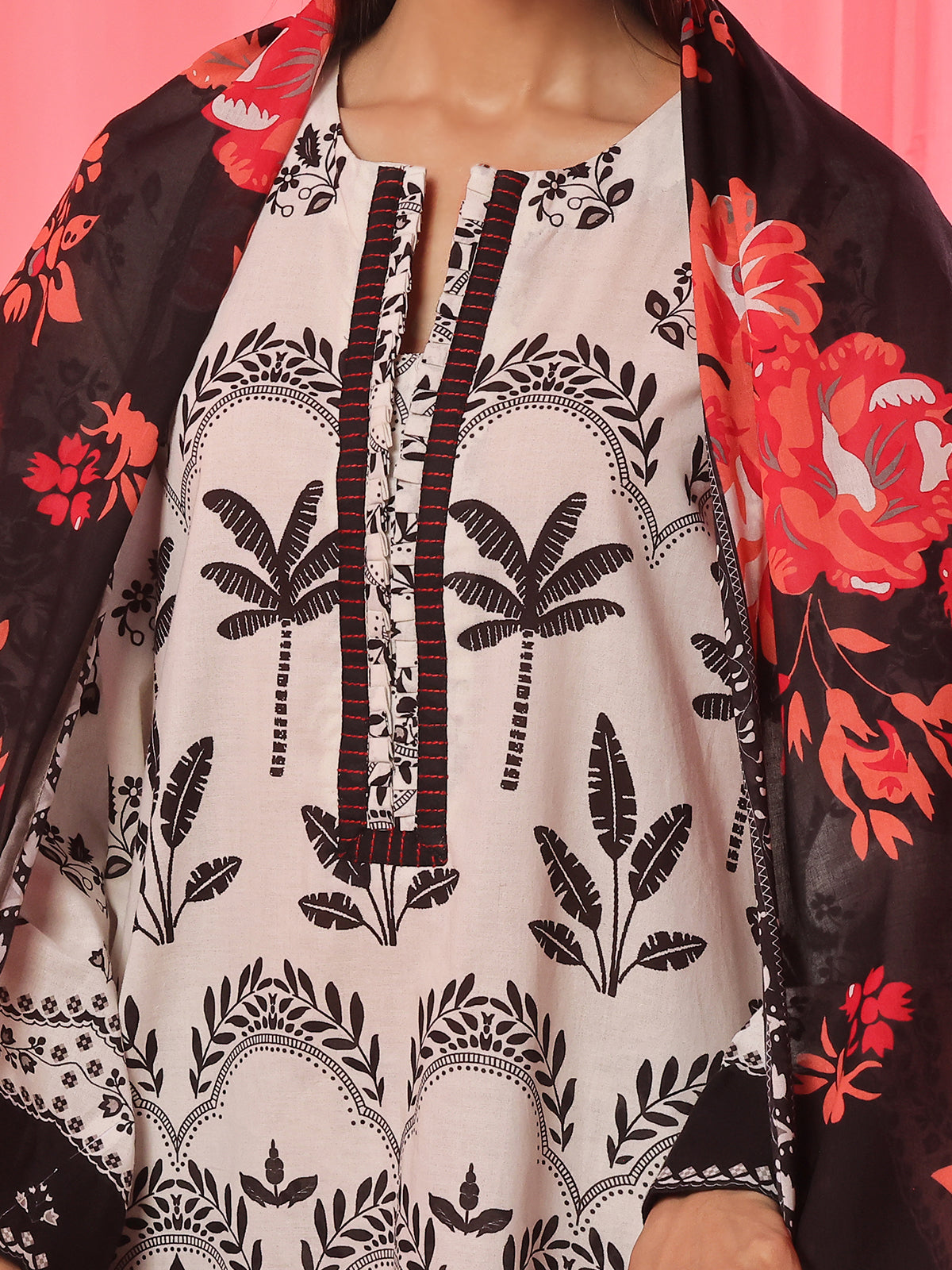 Oaks - Printed Pret & Unstitched Suit Lawn Black - 3 Piece