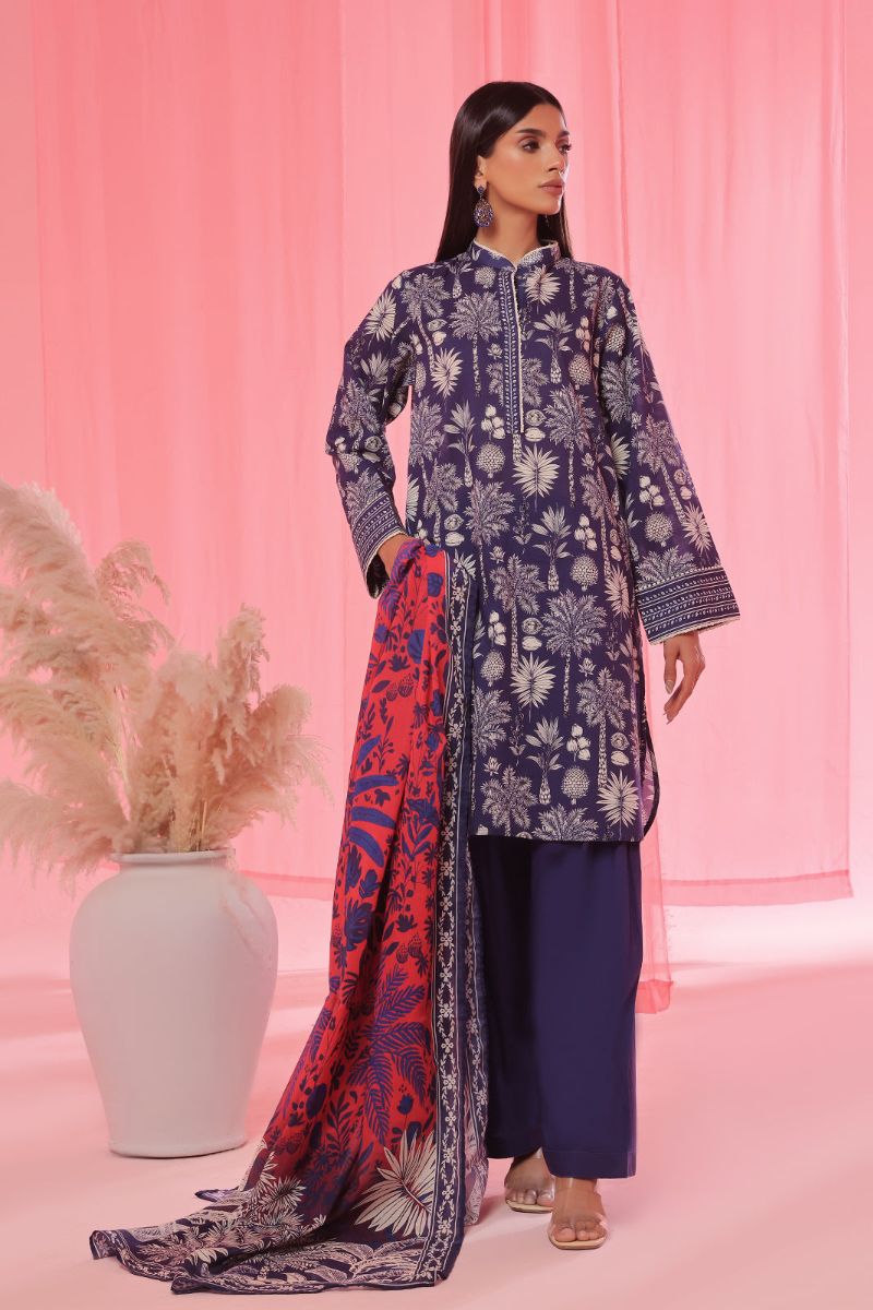 Oaks - Printed Pret & Unstitched Suit Lawn Blue - 3 Piece