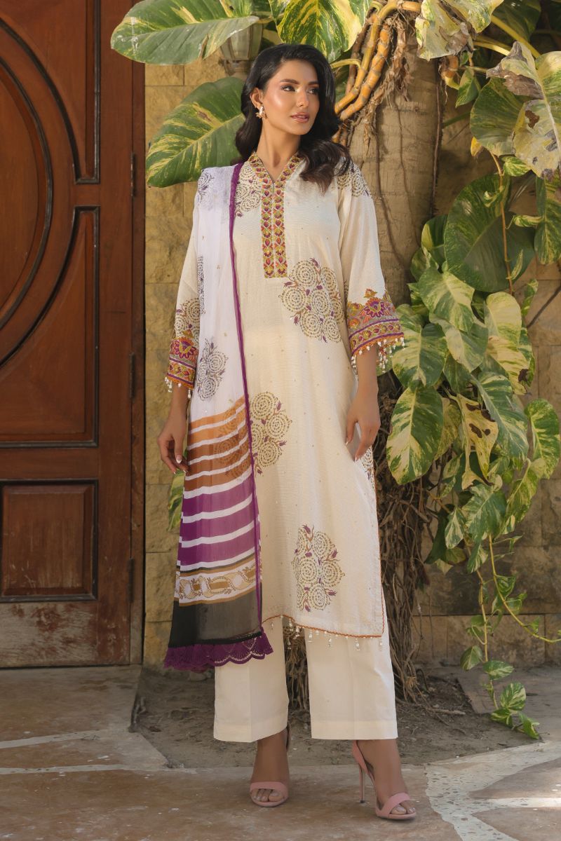 Oaks - Embroidered Unstitched Masoori Lawn Off White - OLEC3P-6315-A - 3 Piece