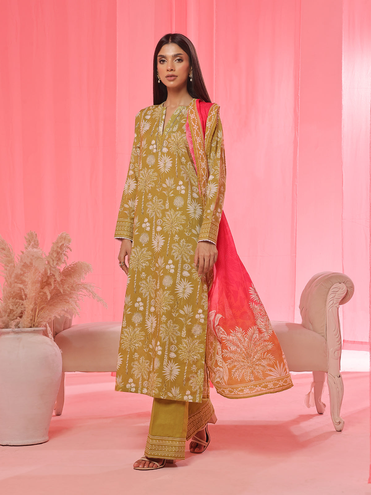 Oaks - Printed Pret & Unstitched Suit Lawn Green - 3 Piece