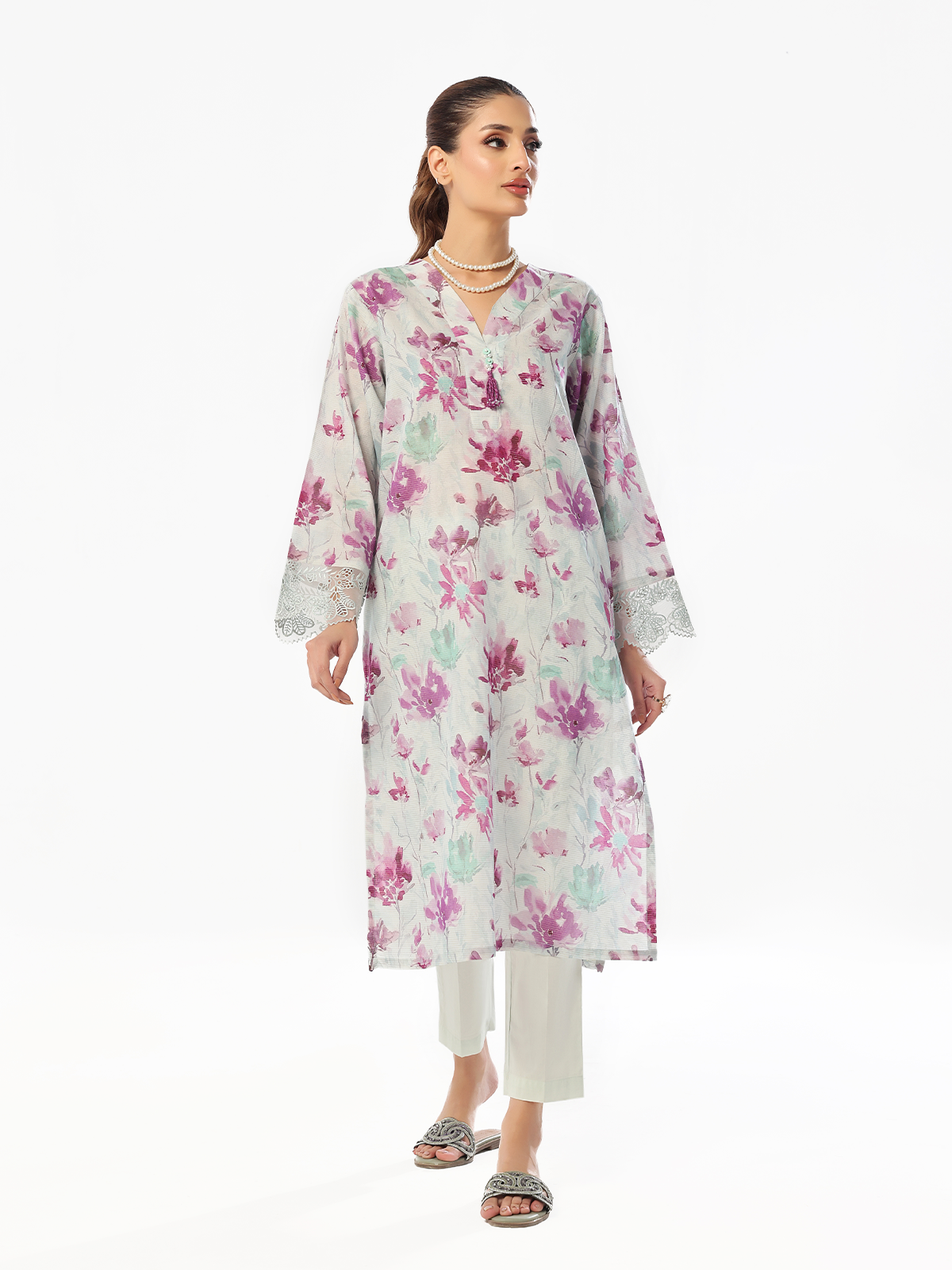 Oaks - Embroidered Pret & Unstitched Kurti Masoori Lawn Purple - 1 Piece