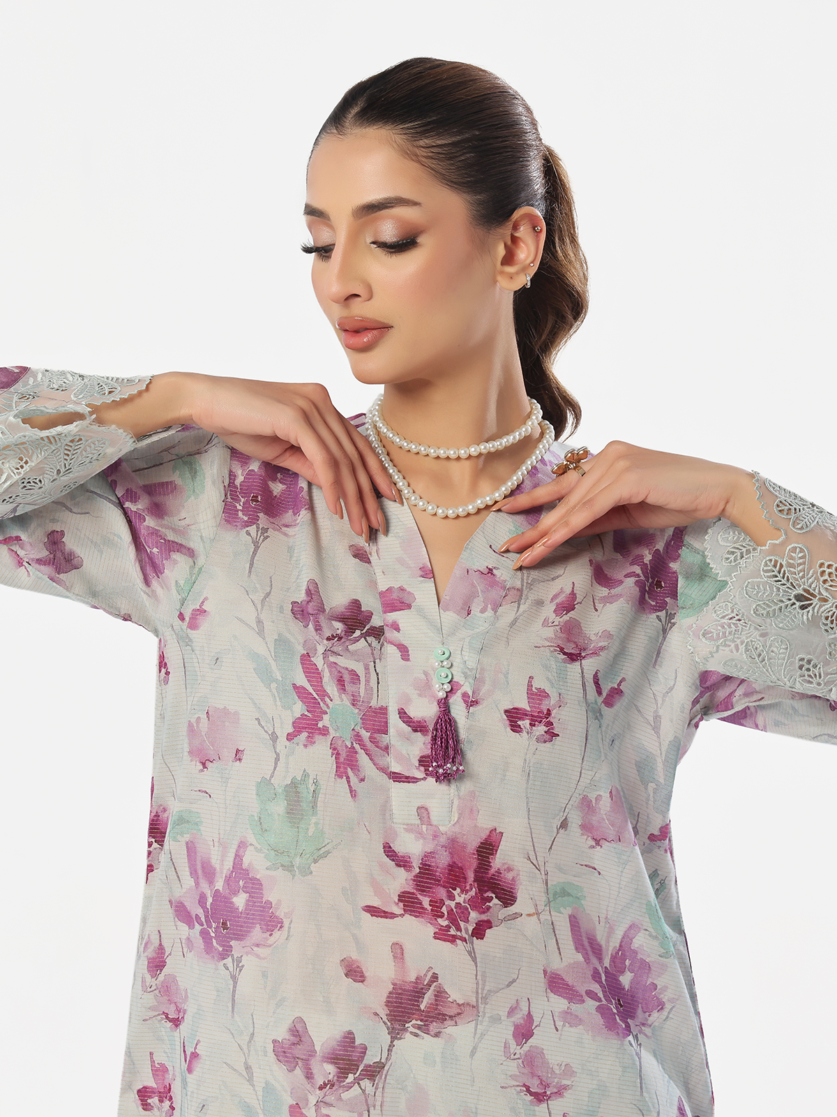 Oaks - Embroidered Pret & Unstitched Kurti Masoori Lawn Purple - 1 Piece