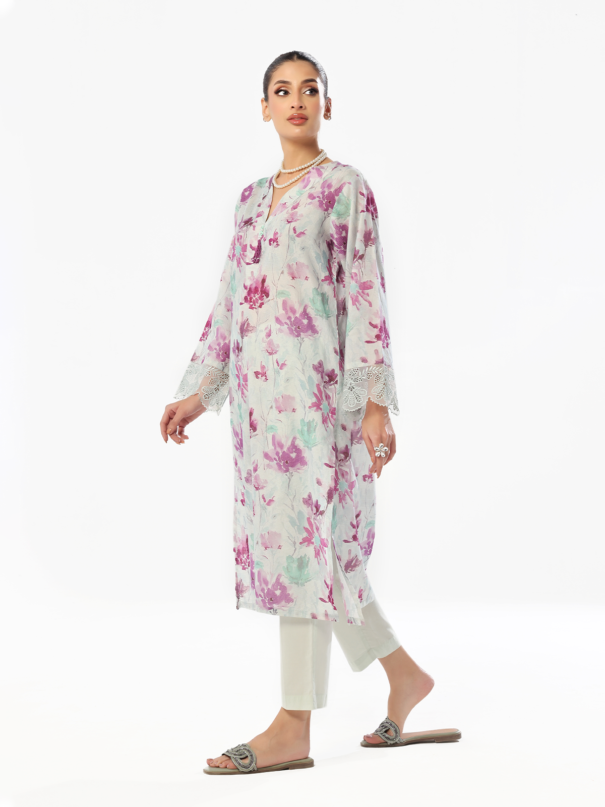 Oaks - Embroidered Pret & Unstitched Kurti Masoori Lawn Purple - 1 Piece