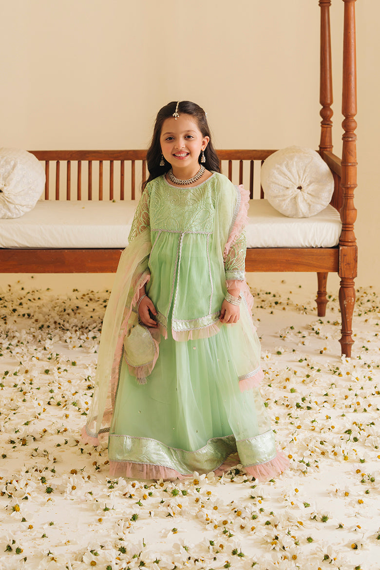 Hummingbirdspk - Zinnia Mint & Peach Lengha Set 4 Piece