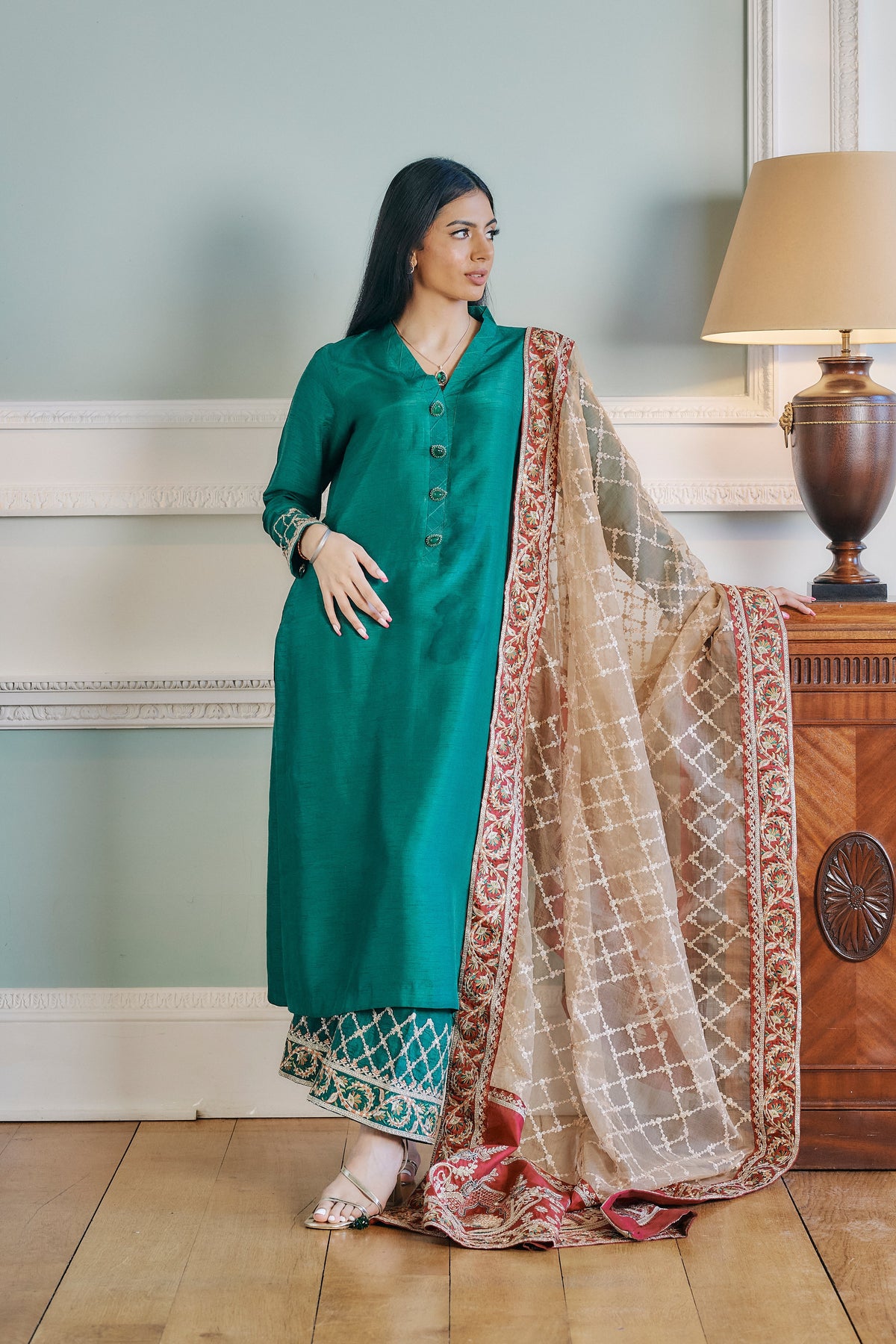 Kaanchi London - Zainia Organza Suit For Women - Green - 3 Piece