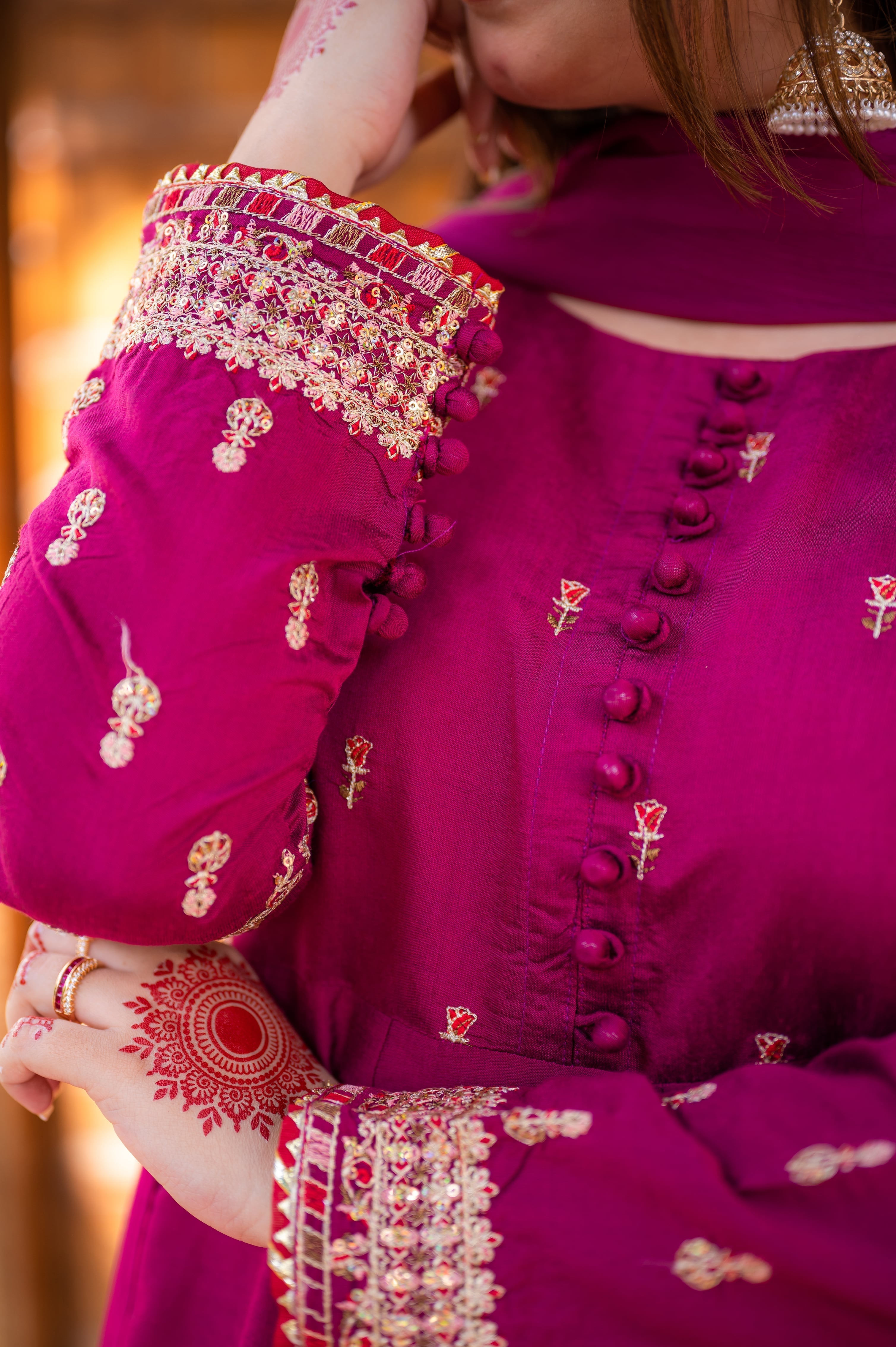 Omal by Komal - Zeenia - Plum - Paper Cotton & Chiffon - 3 Piece
